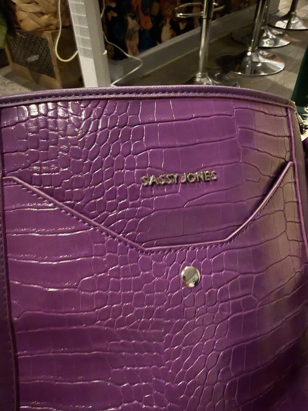 Sassy Jones Nikki Croco-Embossed Hobo Bag Purple #SJ76